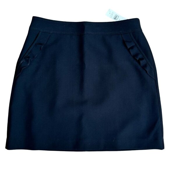 NWT Loft Black Mini Skirt with Ruffle Detail Pockets Size 8 - Picture 1 of 6